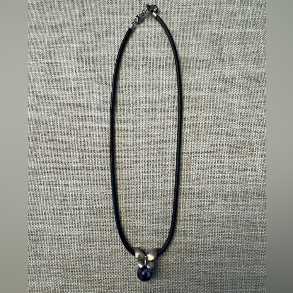 Troll Bead Summer Butterfly Bead Necklace with black leather cord